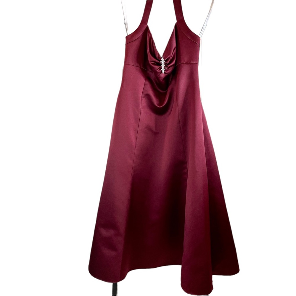 David’s Bridal Halter Tea Dress in Burgundy